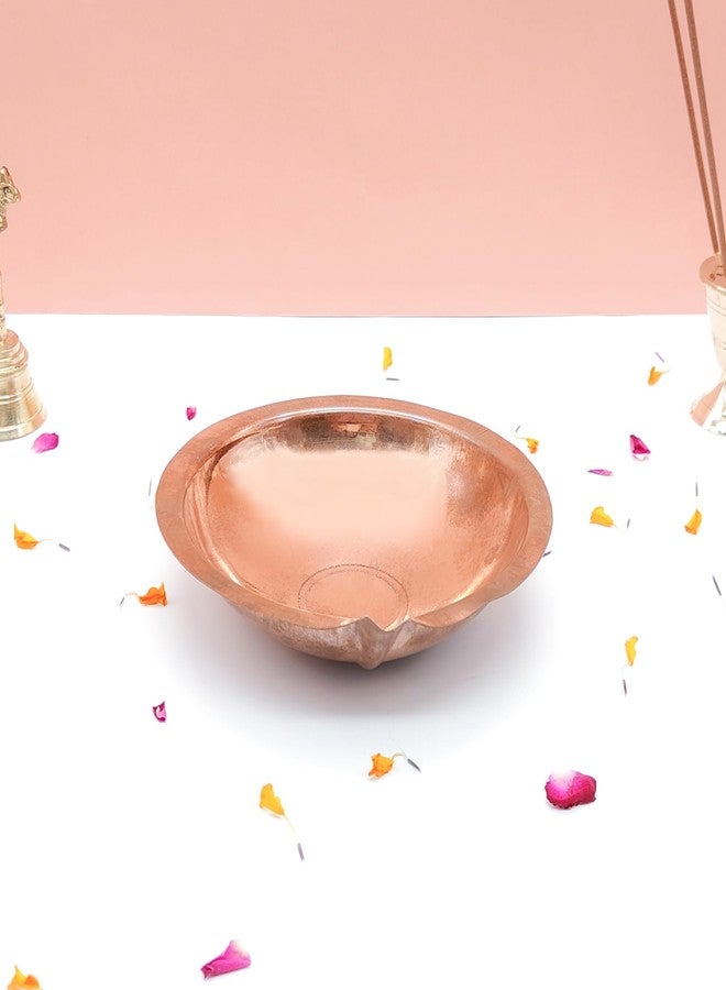 DOKCHAN Copper Akhand Diya (Size 1) -25 Gm Oil Lamp for Daily Puja & Other Religious Rituals, Home, Office & Temples Festive Gifts | Copper Diya for Home Decor (2cm H x 8.5cm L) - Image 4